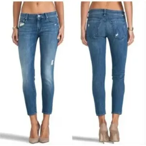 Mother The Looker Graffiti Girl Jeans Size 25 Blue Denim Distressed Skinny