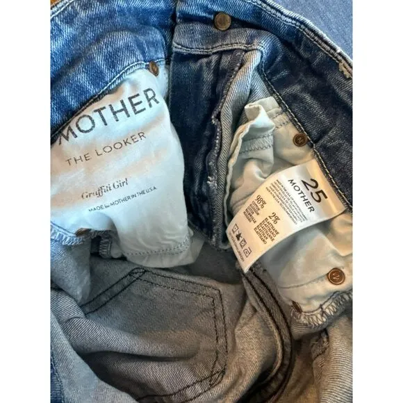 Mother The Looker Graffiti Girl Jeans Size 25 Blue Denim Distressed Skinny