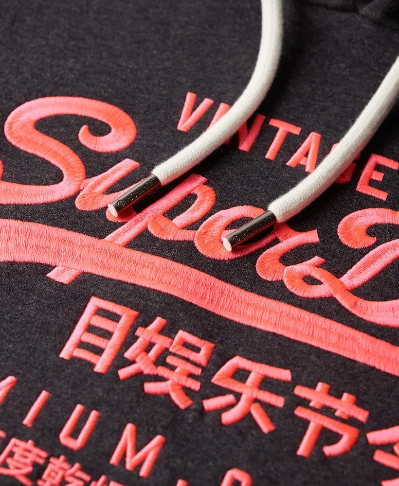 Neon Vintage Logo Graphic Hoodie | Raven Black Marle