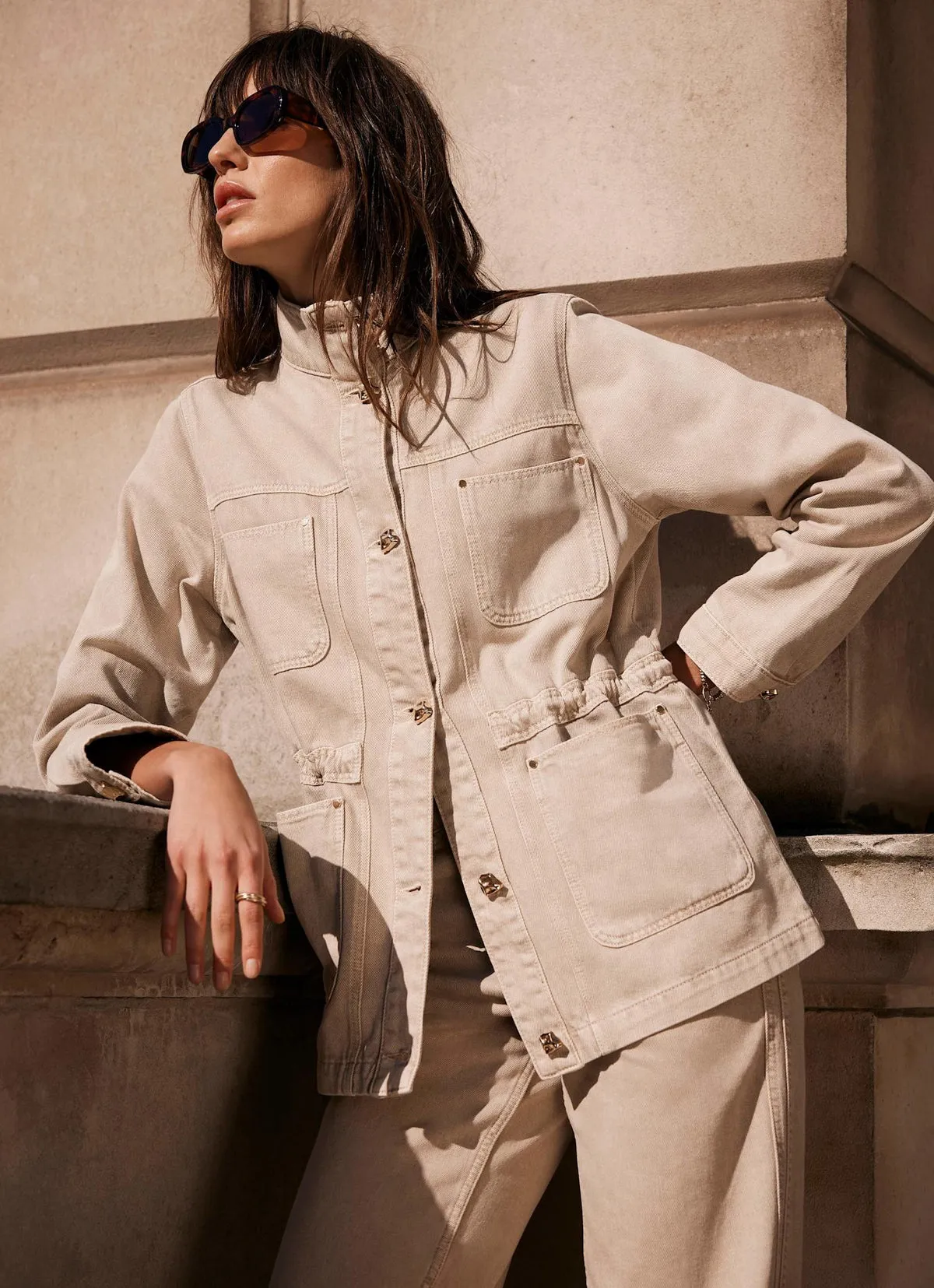 Neutral Washed Utility Denim Jacket