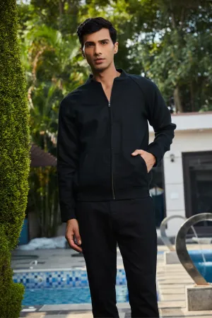 Nevil- Black Linen Bomber Jacket Set