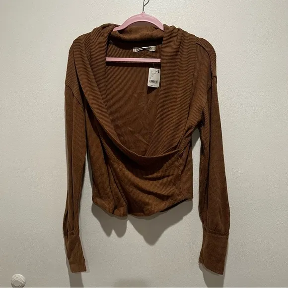 New Free People Hold Me Close Surplice Sweater Top in Tobacco Size Medium