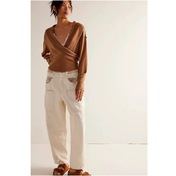 New Free People Hold Me Close Surplice Sweater Top in Tobacco Size Medium