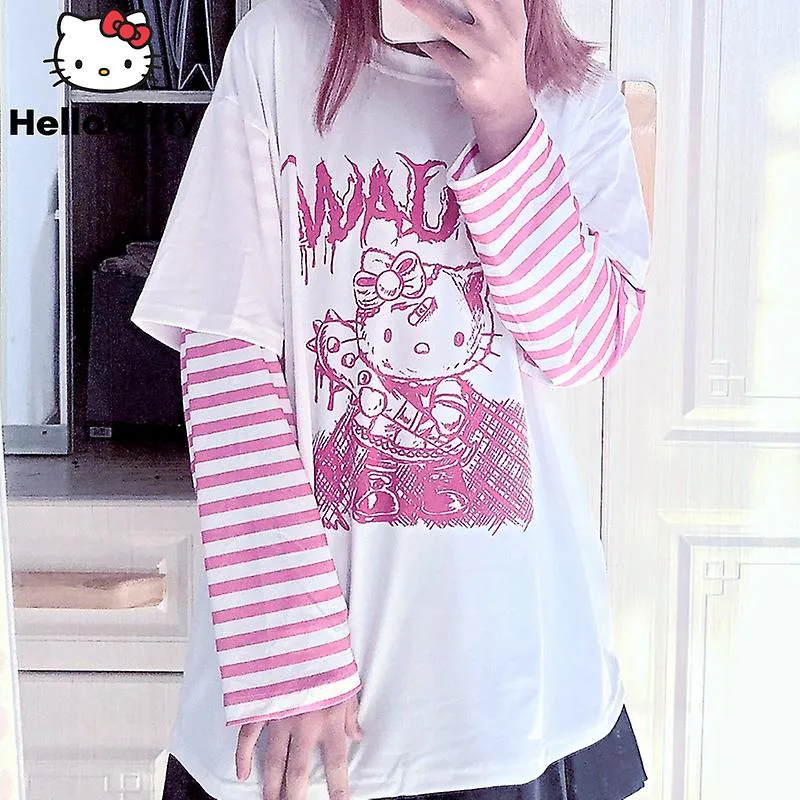 New oversized Sanrio Hello Kitty Pink Tee For Women Gothic Style T-shirt Sz M