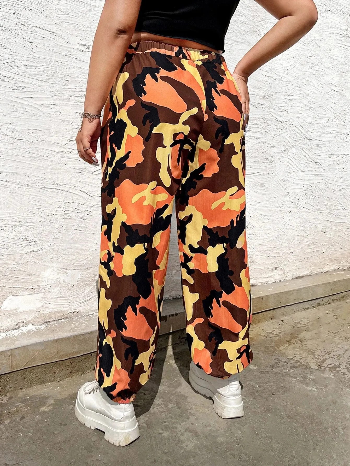 New Shein Plus Camo Print Elastic Waist Pants With Chain! Sz 1X