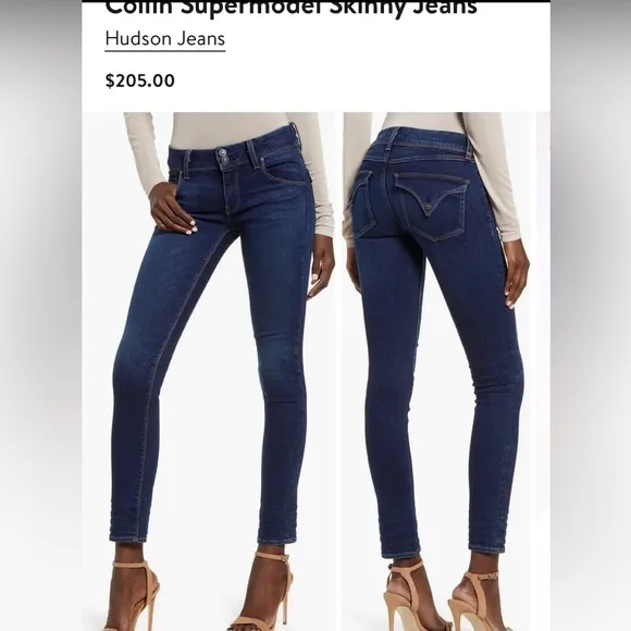 NWOT $205 Hudson Collin Midrise skinny supermodel dark wash jeans size 24