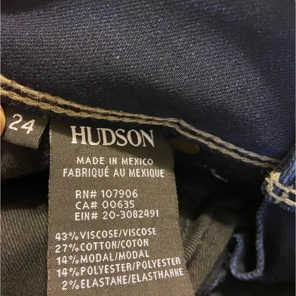 NWOT $205 Hudson Collin Midrise skinny supermodel dark wash jeans size 24