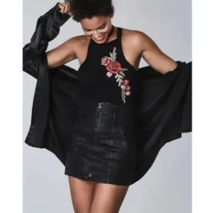 NWT, Carmar for LF Anne Gray Wax Coated Denim Skirt