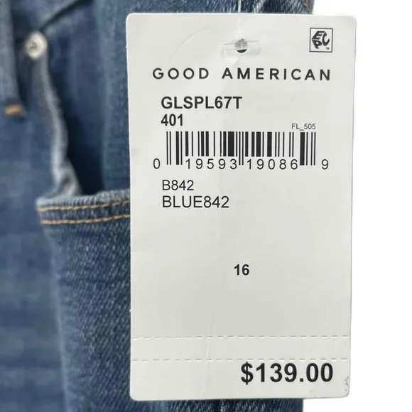 NWT Good American | Good Legs Cigarette Jean GLSPL67T-B842 |Blue 842 | Sz 16