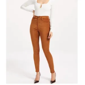 NWT Good American Good Waist Faux Suede Jeans 2 Tobacco Brown Skinny Legging