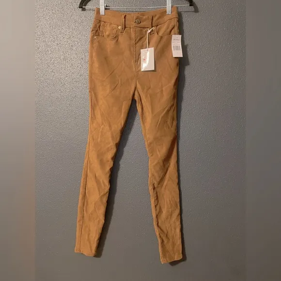 NWT Good American Good Waist Faux Suede Jeans 2 Tobacco Brown Skinny Legging
