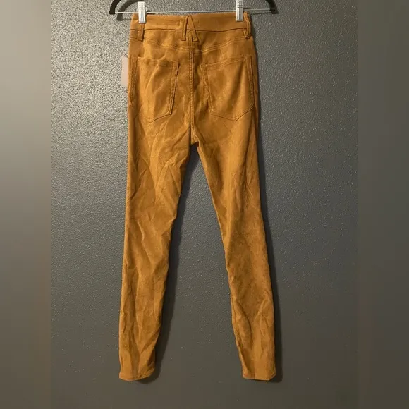 NWT Good American Good Waist Faux Suede Jeans 2 Tobacco Brown Skinny Legging