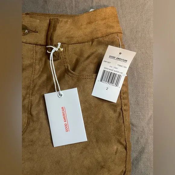 NWT Good American Good Waist Faux Suede Jeans 2 Tobacco Brown Skinny Legging
