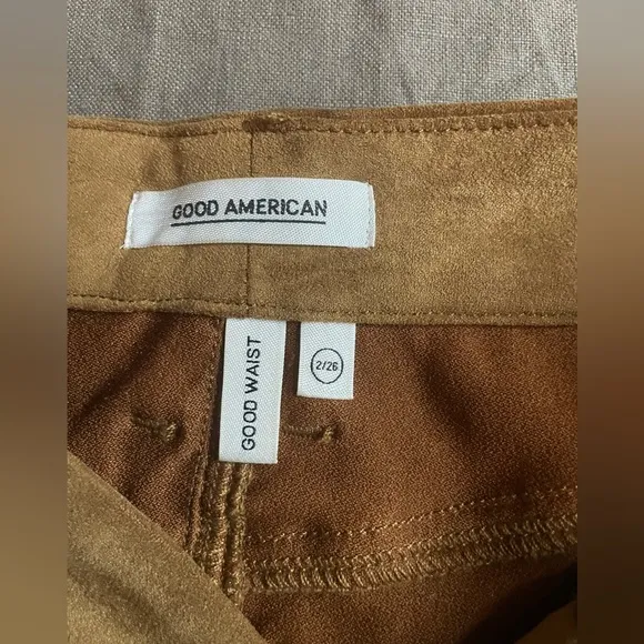 NWT Good American Good Waist Faux Suede Jeans 2 Tobacco Brown Skinny Legging