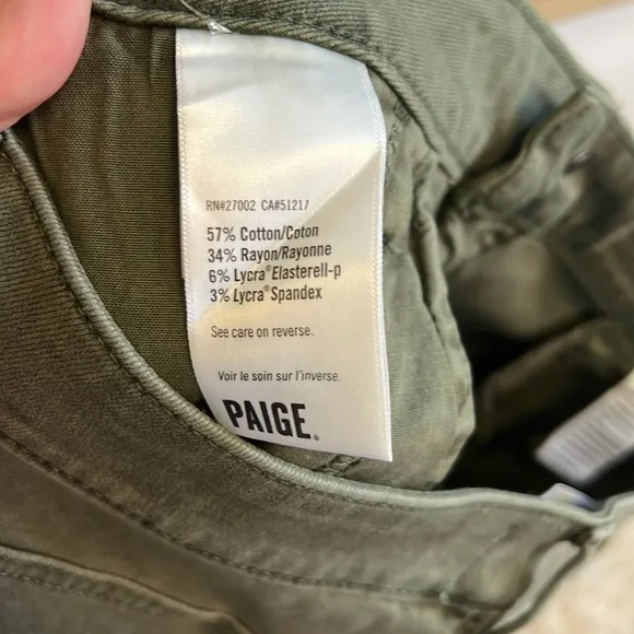 NWT Paige Jolie Petite Vintage Ivy Green Cargo Pants Size 28