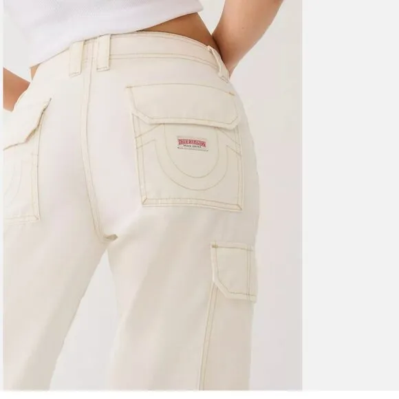 NWT TRUE RELIGION Winter WHITE Big T Stitch MILITARY CARGO Flap POCKET