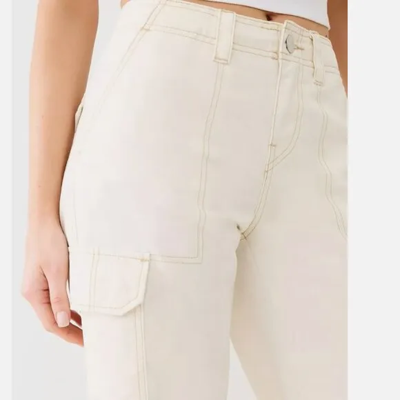 NWT TRUE RELIGION Winter WHITE Big T Stitch MILITARY CARGO Flap POCKET