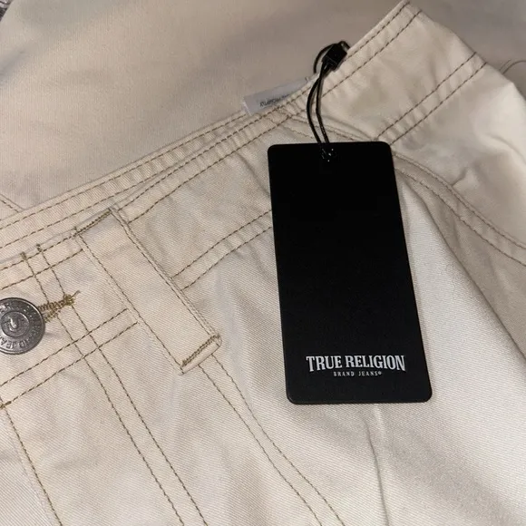 NWT TRUE RELIGION Winter WHITE Big T Stitch MILITARY CARGO Flap POCKET