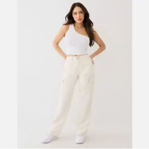NWT TRUE RELIGION Winter WHITE Big T Stitch MILITARY CARGO Flap POCKET
