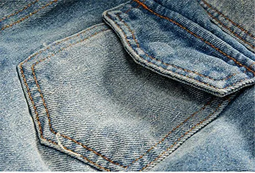 Omoone Men's Button Up Sherpa Fleece Lined Denim Jacket with Faux Fur Collar (Blue, XL)
