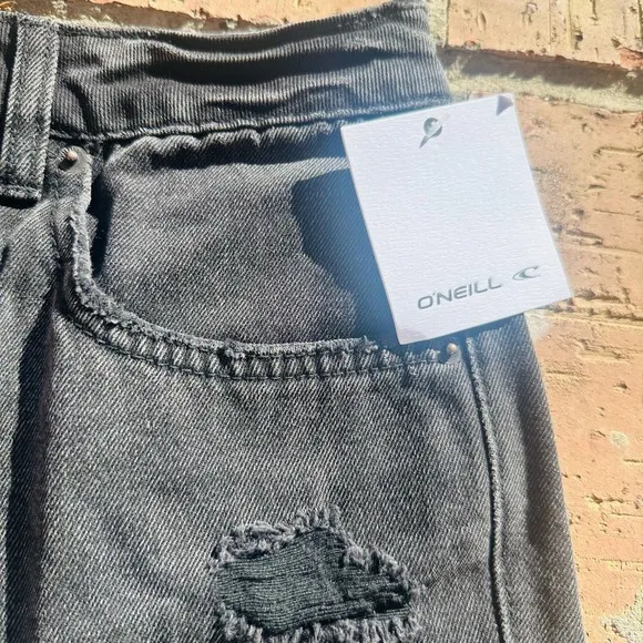 O'Neill Womens Black High Rise Distressed Denim Cut Off Jeans Shorts Size 26 NWT