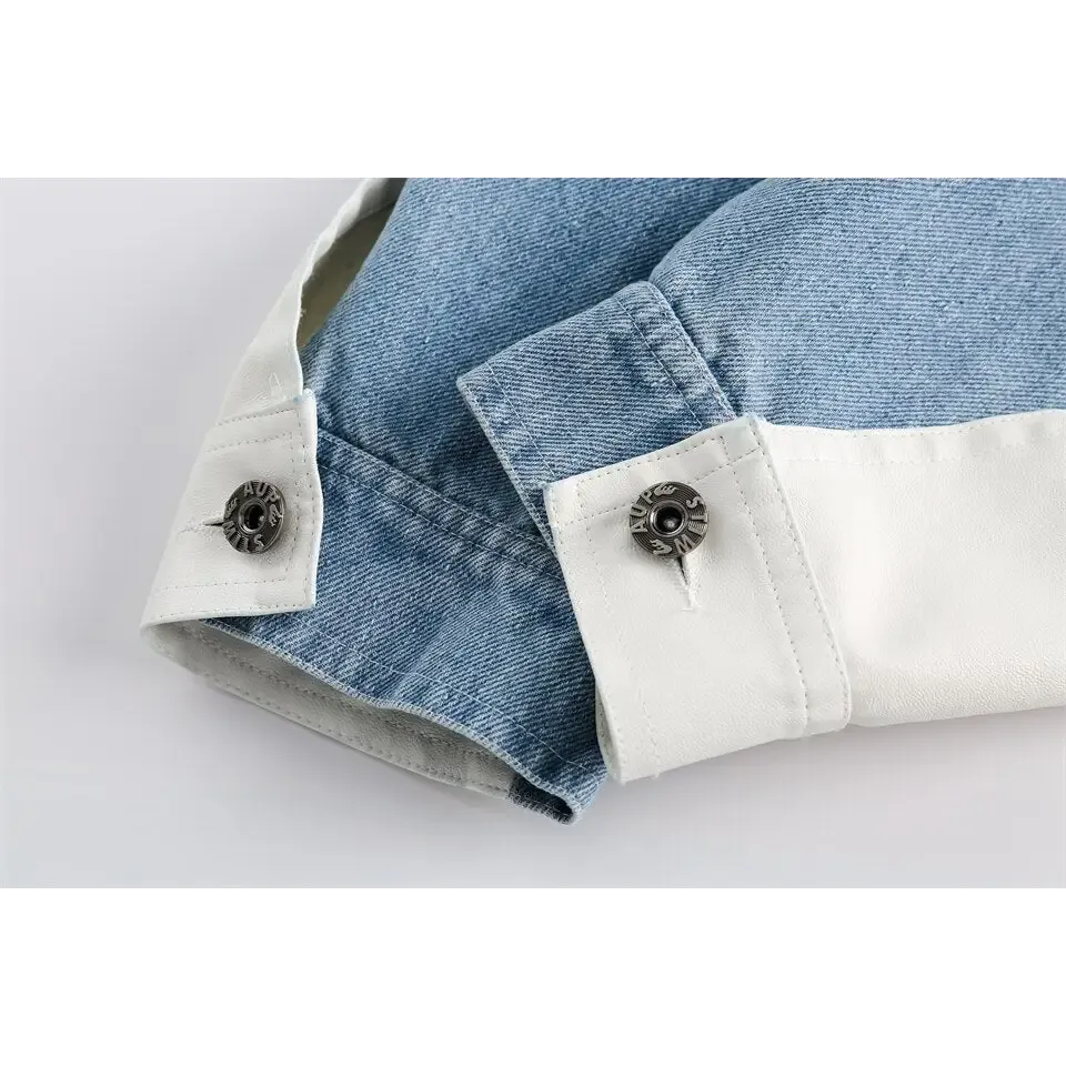 Original Y2K Denim Jacket with Lapel Collar in Eye-Washed Design