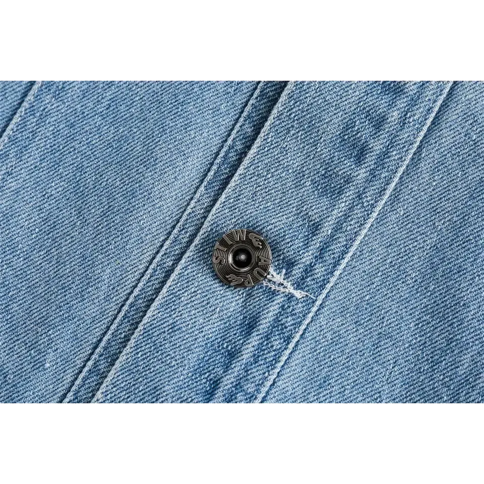 Original Y2K Denim Jacket with Lapel Collar in Eye-Washed Design