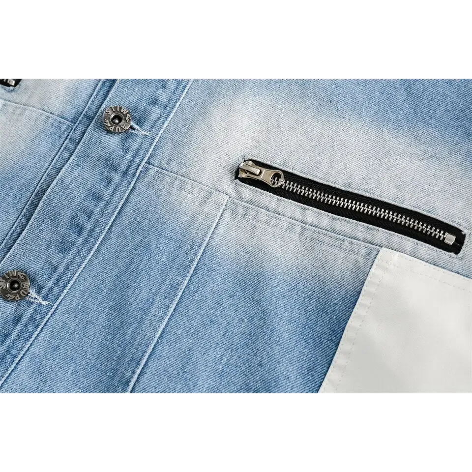 Original Y2K Denim Jacket with Lapel Collar in Eye-Washed Design