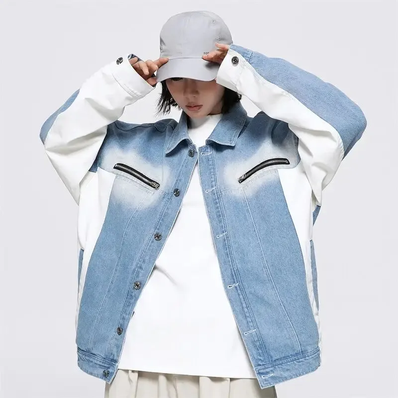 Original Y2K Denim Jacket with Lapel Collar in Eye-Washed Design