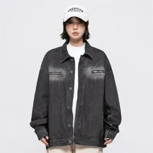 Original Y2K Denim Jacket with Lapel Collar in Eye-Washed Design