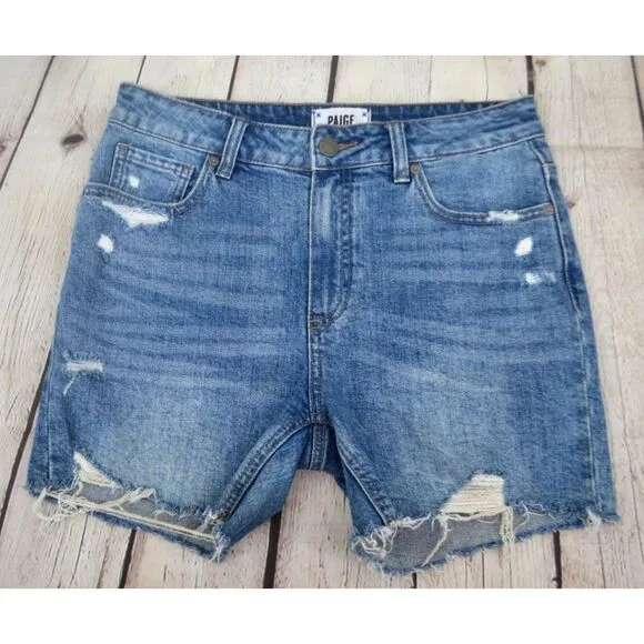 PAIGE Women's Sarah Longline Jeans Shorts SIZE 27 Distressed