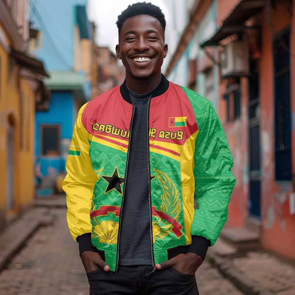 Personalised Afro Guinea Bissau Bomber Jacket Coat Of Arms Mix African Pattern LT15