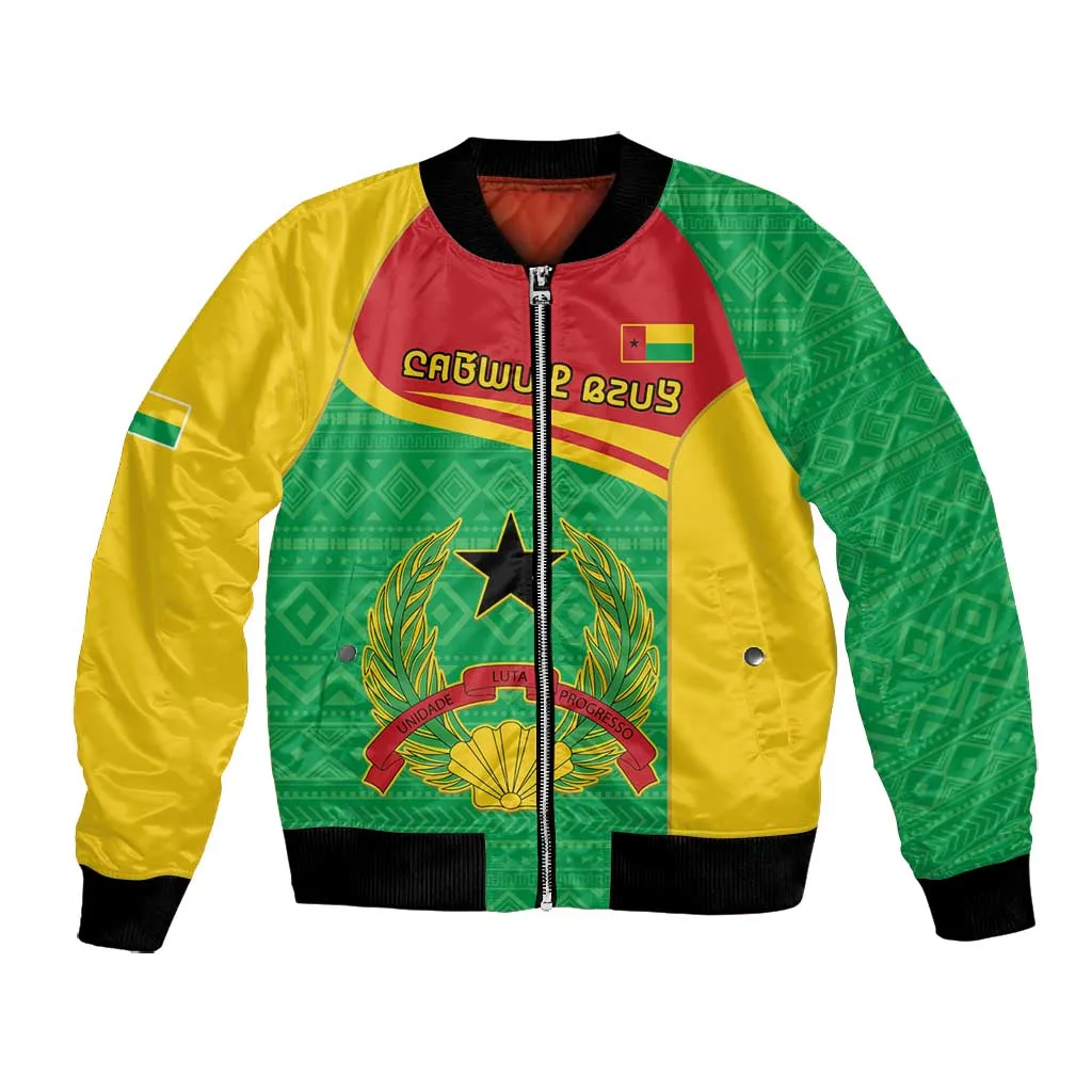 Personalised Afro Guinea Bissau Bomber Jacket Coat Of Arms Mix African Pattern LT15