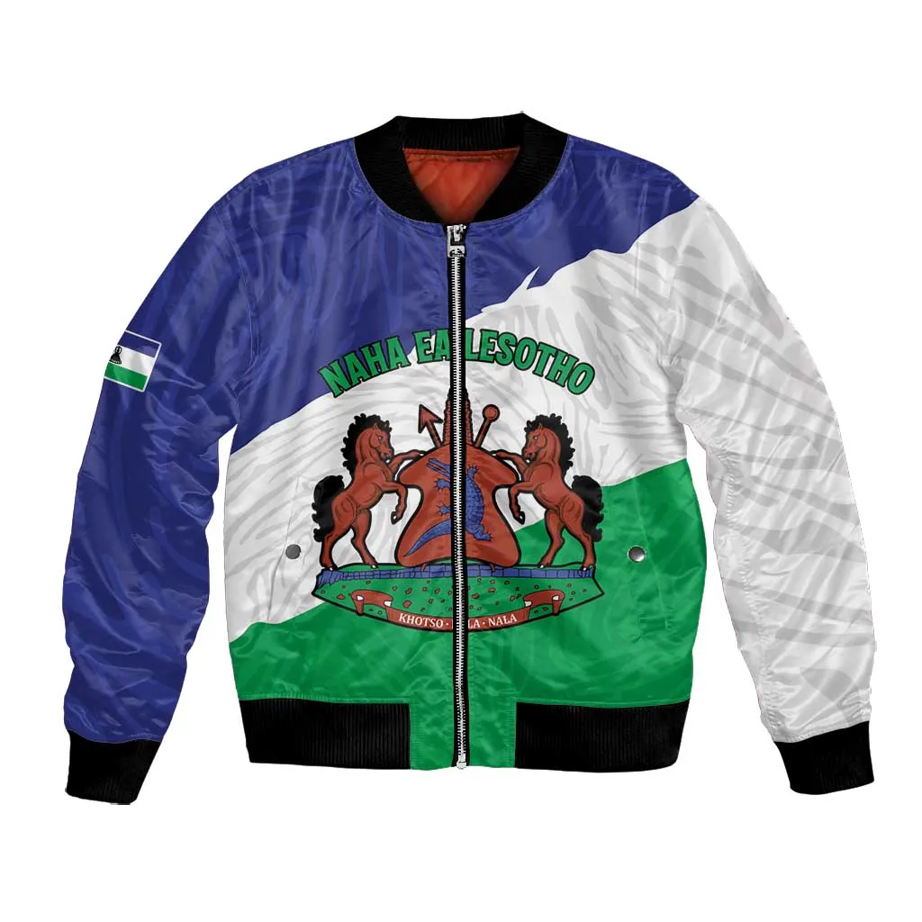 Personalised Afro Lesotho Bomber Jacket Coat Of Arms With Map - Grunge Style LT15