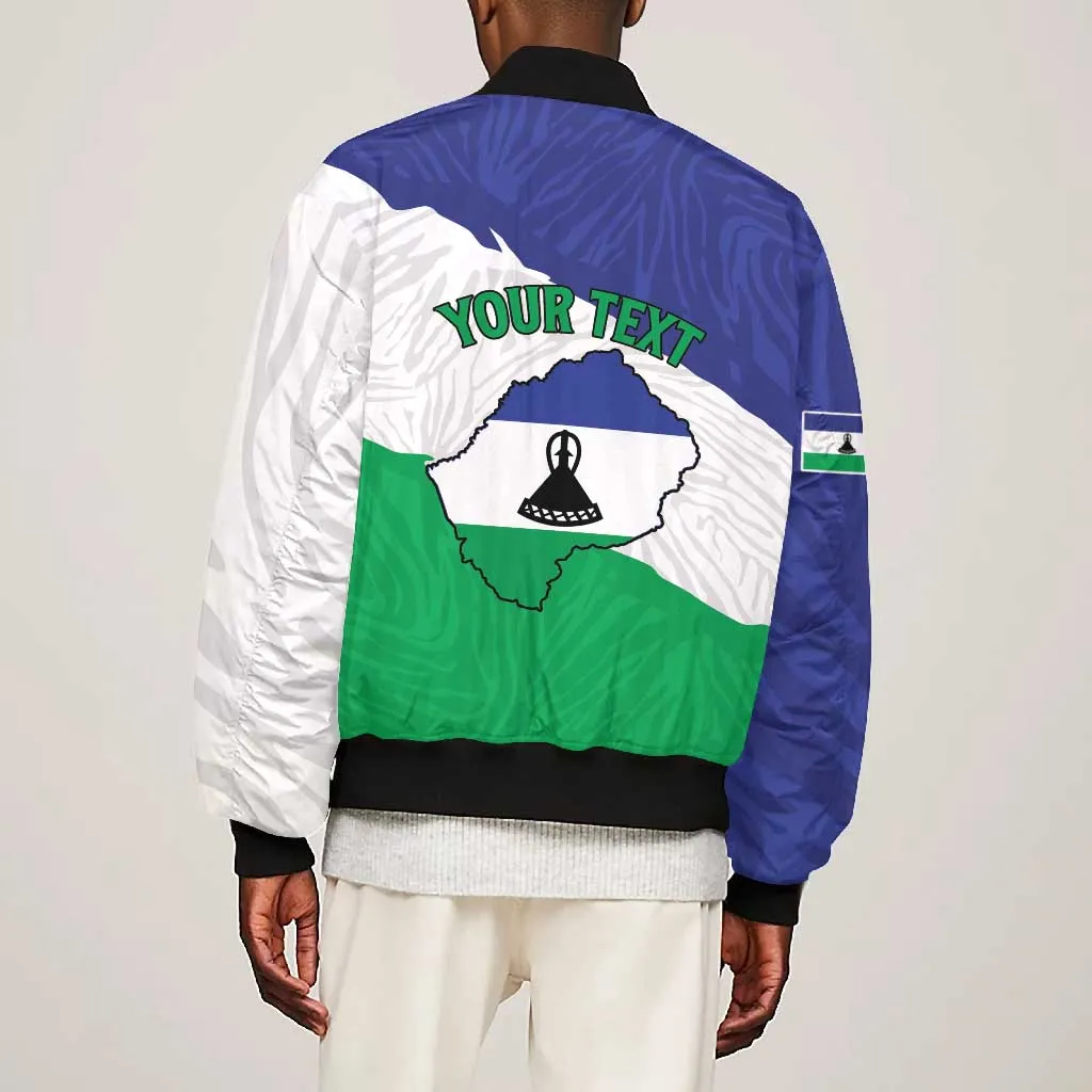Personalised Afro Lesotho Bomber Jacket Coat Of Arms With Map - Grunge Style LT15