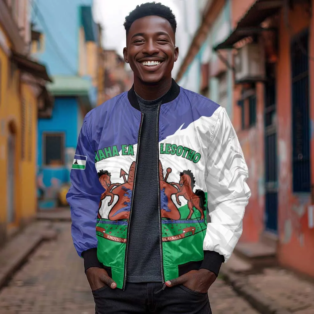 Personalised Afro Lesotho Bomber Jacket Coat Of Arms With Map - Grunge Style LT15