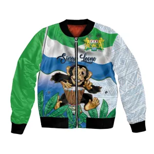 Personalised Afro Sierra Leone Bomber Jacket Chimp With Drum - Happy Independence Day LT14