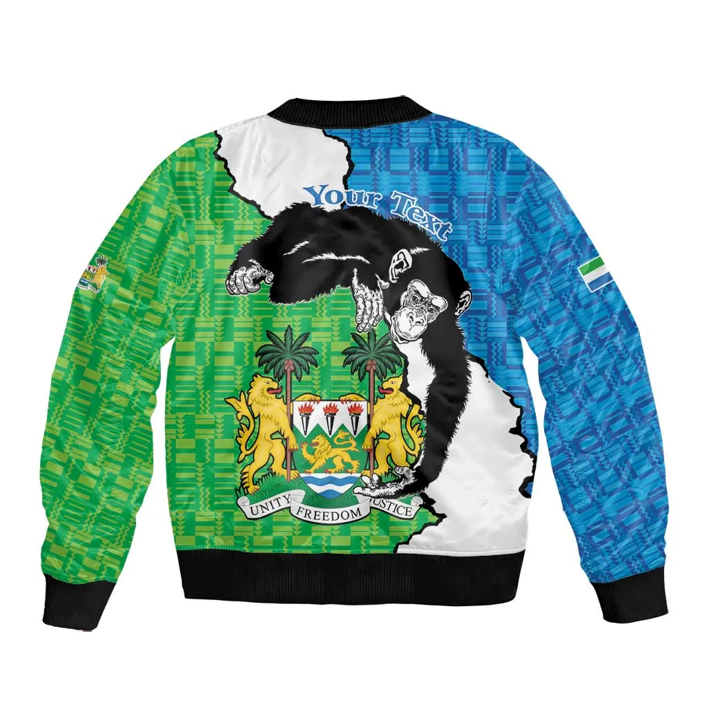 Personalised Afro Sierra Leone Bomber Jacket Chimpanzee Mix African Pattern LT15