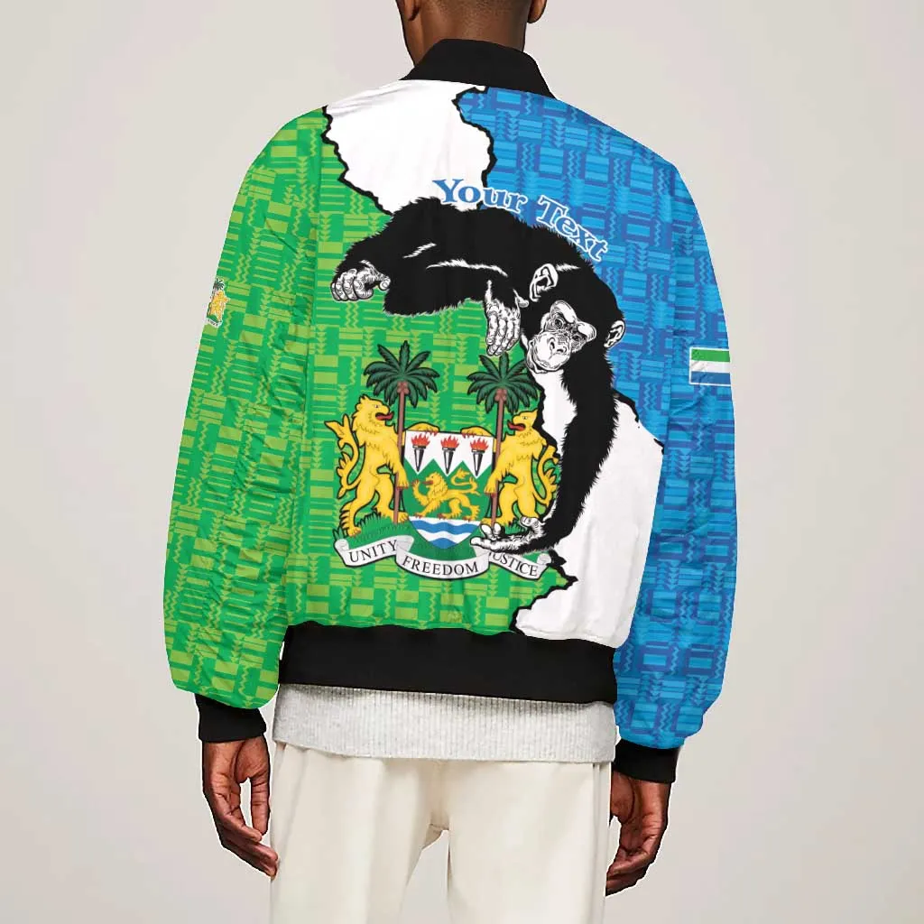 Personalised Afro Sierra Leone Bomber Jacket Chimpanzee Mix African Pattern LT15