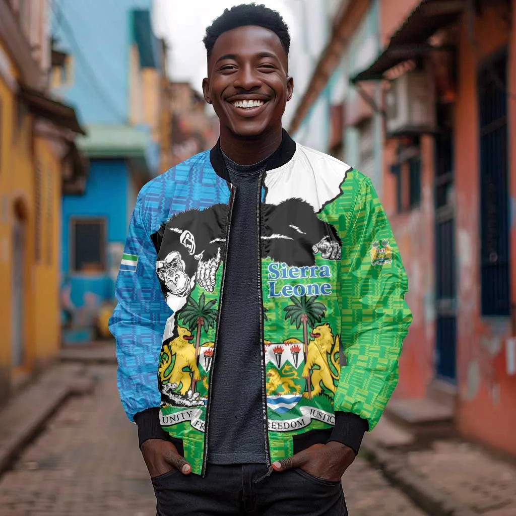 Personalised Afro Sierra Leone Bomber Jacket Chimpanzee Mix African Pattern LT15