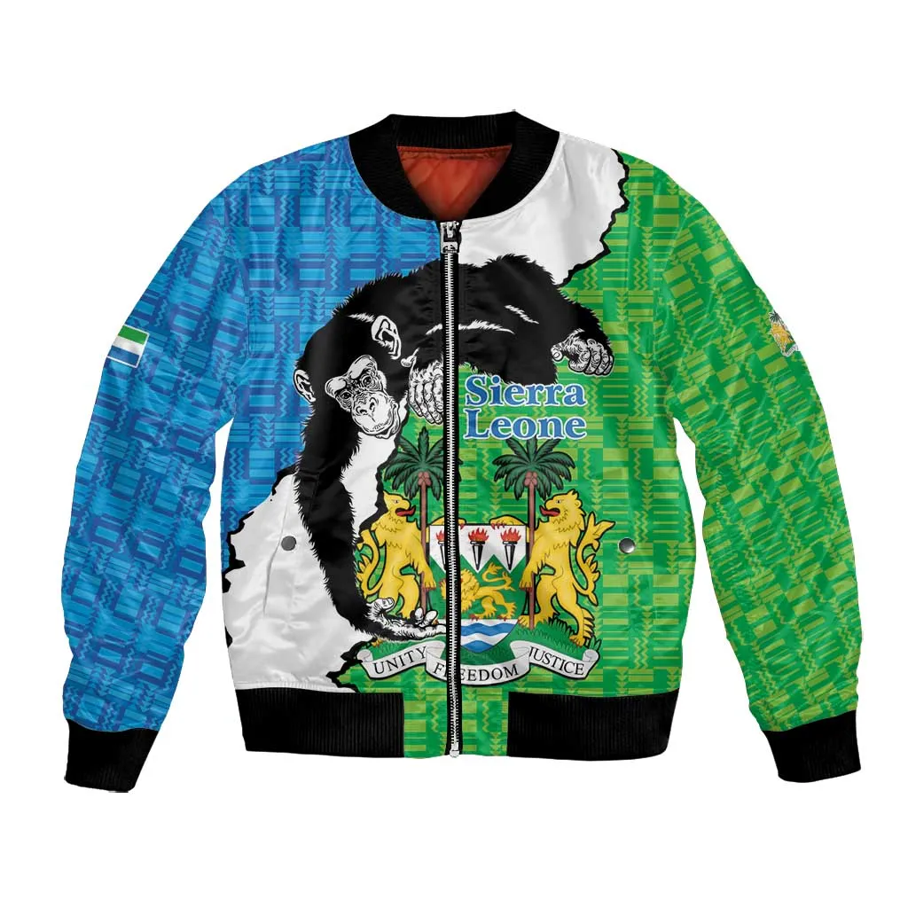 Personalised Afro Sierra Leone Bomber Jacket Chimpanzee Mix African Pattern LT15