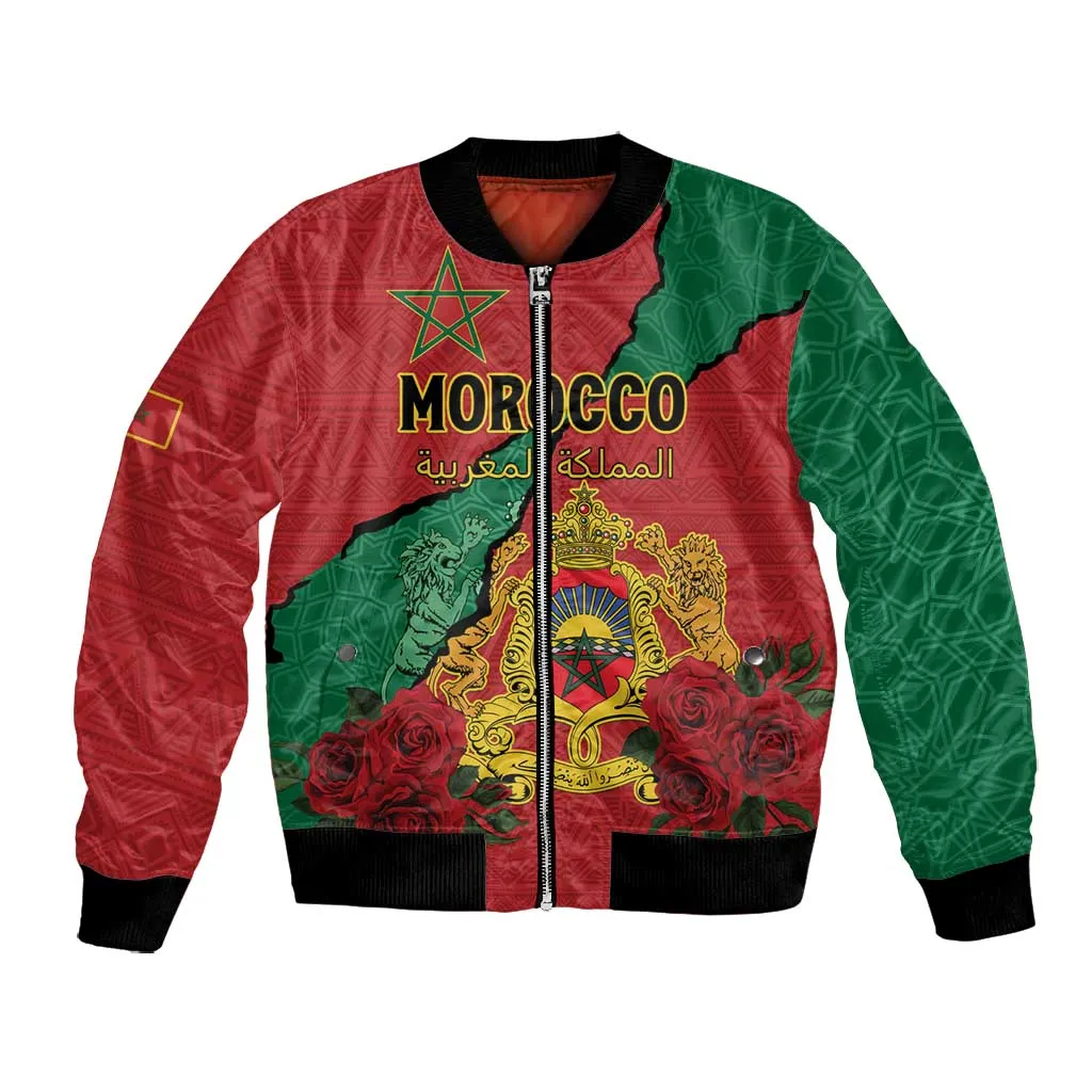 Personalised Morocco Bomber Jacket Coat Of Arms - Islamic Mix African Patterns LT15