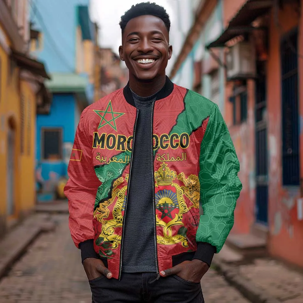 Personalised Morocco Bomber Jacket Coat Of Arms - Islamic Mix African Patterns LT15