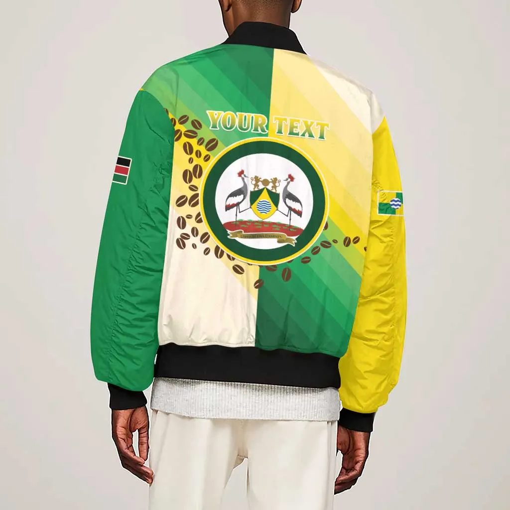 Personalised Nairobi Kenya Sleeve Zip Bomber Jacket Coat Of Arms With Coffee LT15