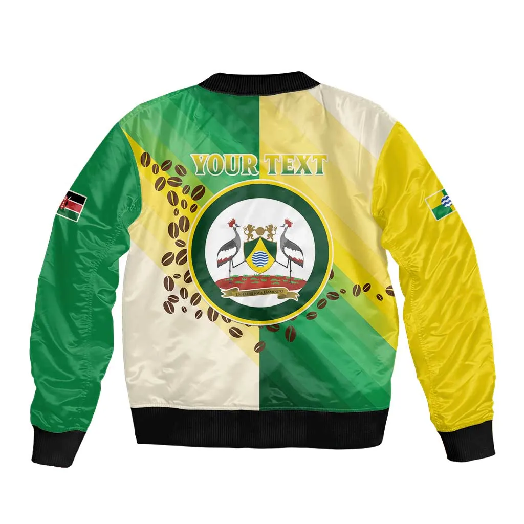Personalised Nairobi Kenya Sleeve Zip Bomber Jacket Coat Of Arms With Coffee LT15