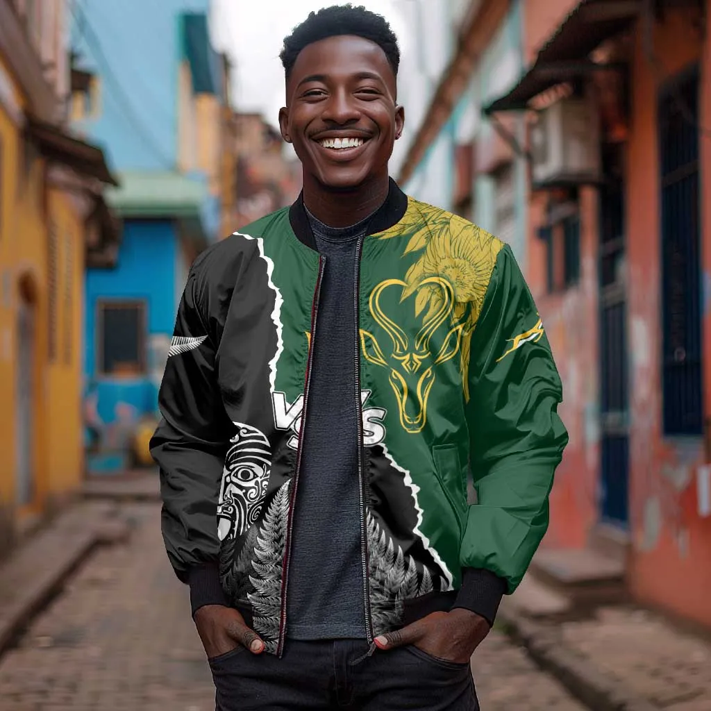 Personalised New Zealand Vs South Africa Rugby Bomber Jacket Rivals Dynamics LT7