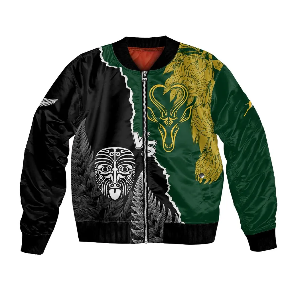 Personalised New Zealand Vs South Africa Rugby Bomber Jacket Rivals Dynamics LT7