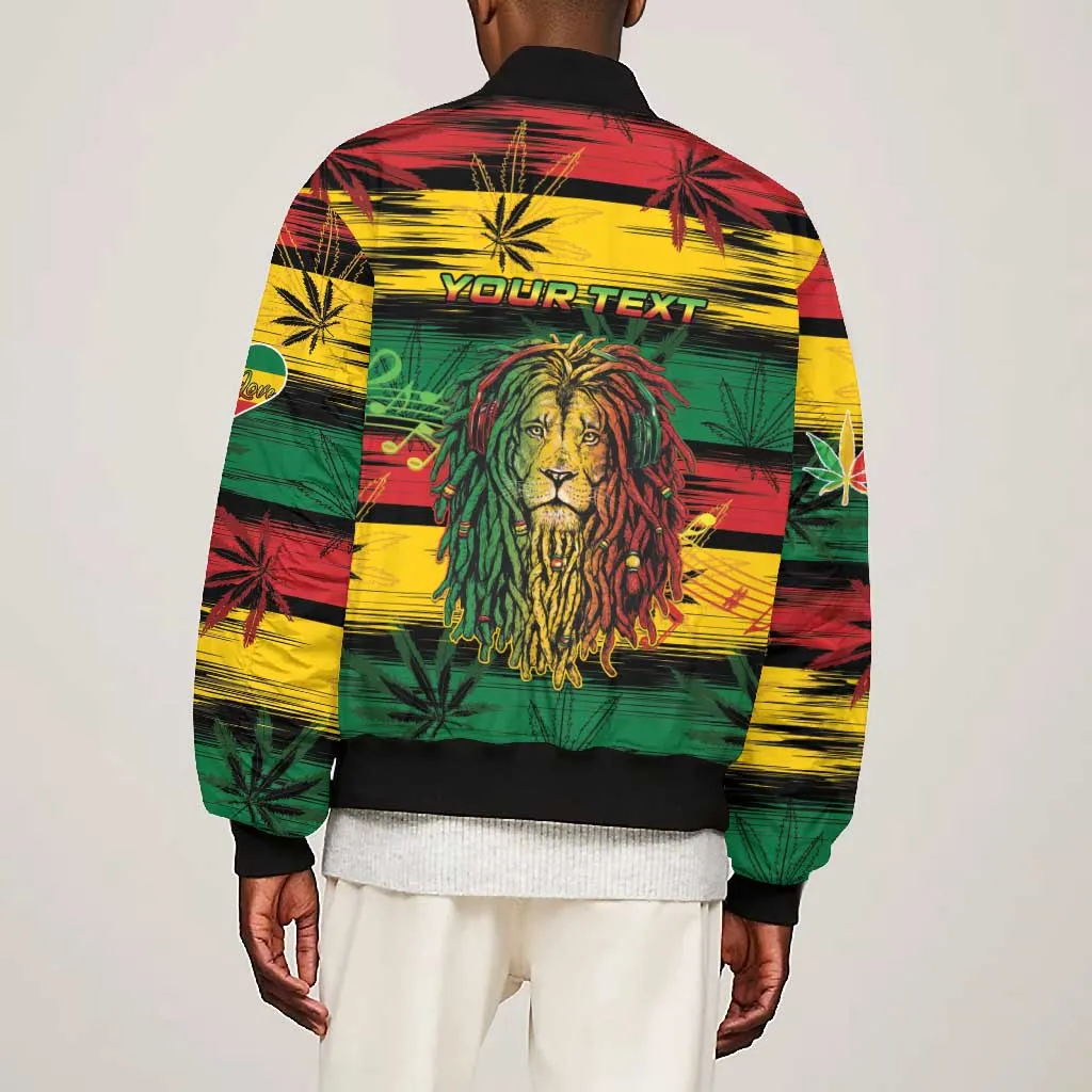 Personalised Rastafarian Lion Bomber Jacket Cannabis Leaf Pattern LT15