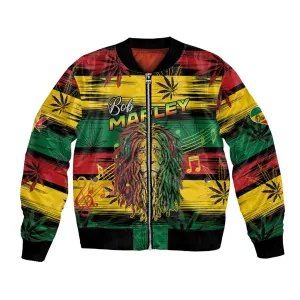 Personalised Rastafarian Lion Bomber Jacket Cannabis Leaf Pattern LT15