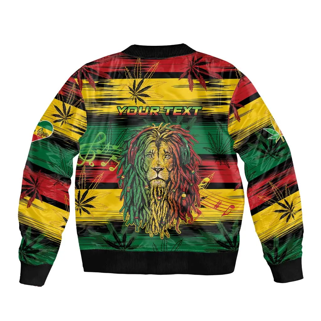 Personalised Rastafarian Lion Bomber Jacket Cannabis Leaf Pattern LT15
